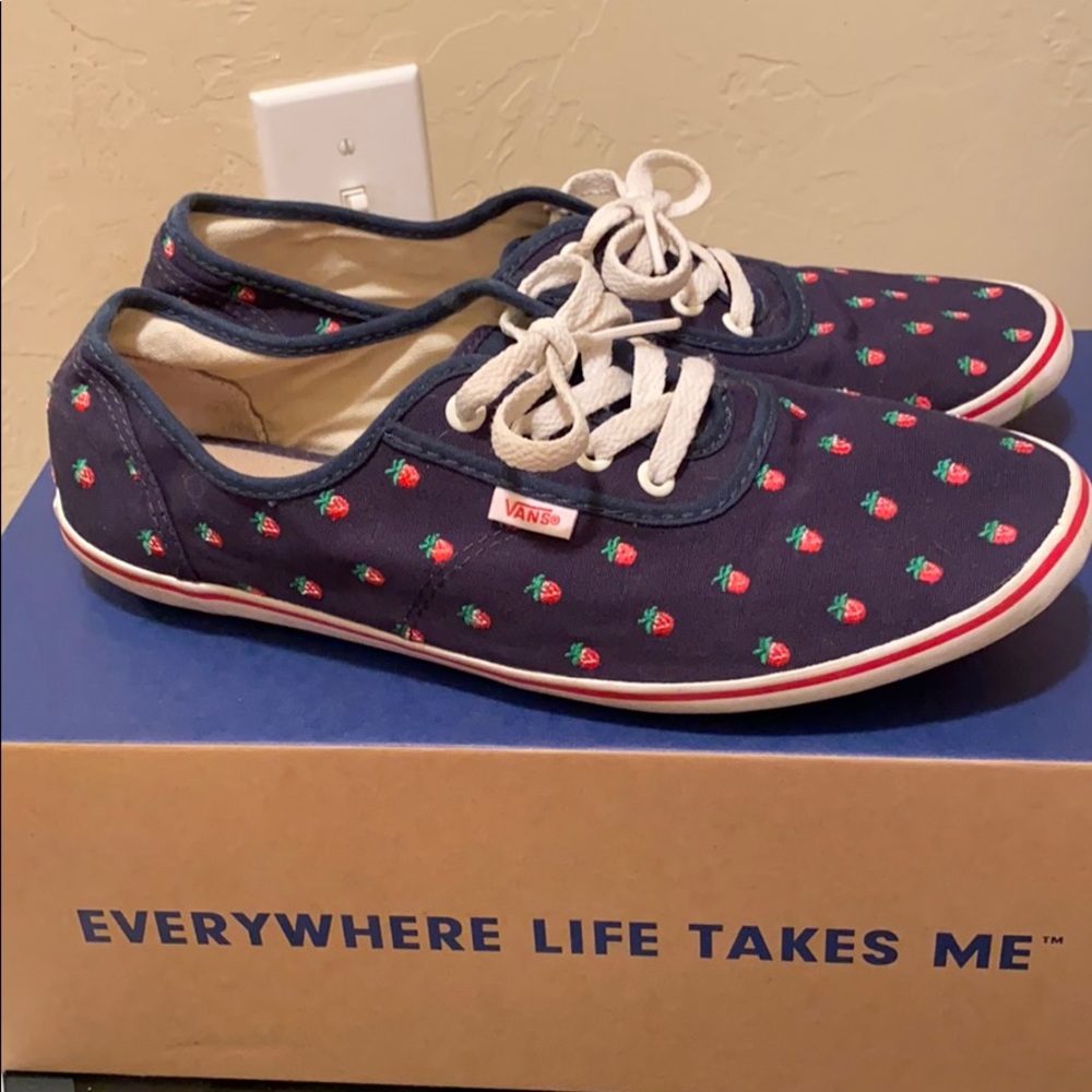 Vans with little strawberries on them